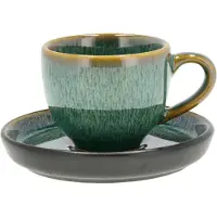 Bitz Espressotasse mit Henkel und passender Untertasse schwarz/grün