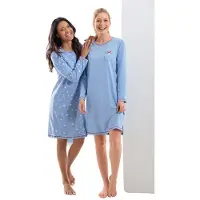 Wäschepur Sleepshirt WÄSCHEPUR "Sleepshirts", Damen, Gr. 36/38, Normalgrößen, blau (blau, bedruckt, blau), 100% Baumwolle, bedruckt, gemustert, unifarben, Kleider Sleepshirt