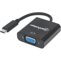 Manhattan USB 3.1 Typ C auf VGA-Konverter, Typ C-Stecker auf VGA-Buchse, schwarz, 3.2 Gen 1 (3.1 Gen 1), USB Typ-C, VGA-Ausgang (D-Sub), 1920 x 1200 Pixel