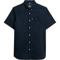 Superdry für Herren. M4010944A Navy Oxford-Hemd (L), Lässig, Baumwolle, Kurzarm, Marine