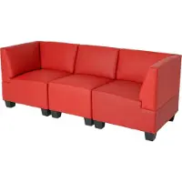 Mendler Modular 3-Sitzer Sofa Couch Moncalieri, Kunstleder rot, hohe Armlehnen