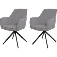 Mendler 2er-Set Esszimmerstuhl MCW-L79, Küchenstuhl Lehnstuhl Stuhl Armlehnen, drehbar Auto-Position Stoff/Textil hellgrau