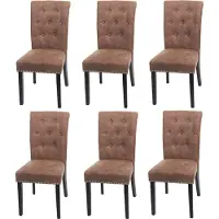 Mendler 6er-Set Esszimmerstuhl Chesterfield II, Stuhl Küchenstuhl, Nieten Stoff/Textil braun, dunkle Beine