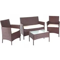 Mendler Poly-Rattan Garten-Garnitur MCW-D82, Sitzgruppe Lounge-Set braun-meliert mit Kissen creme