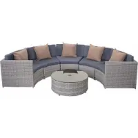 Mendler Poly-Rattan Garnitur rund MCW-E17, Garten-Set Sitzgruppe grau, Polster dunkelgrau, Kissen beige