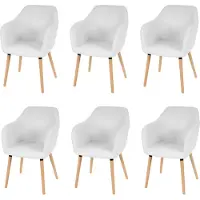 MCW 6er-Set Esszimmerstuhl Vaasa T381, Stuhl Küchenstuhl, Retro 50er Jahre Design Kunstleder, weiß, helle Beine