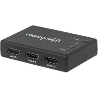 Manhattan 4K kompakter 4-Port HDMI-Splitter, 4K@30Hz, Stromversorgung über Netzteil, schwarz, HDMI, 4x HDMI, 4096 x 2160 Pixel, Schwarz, Kunststoff, 15 m