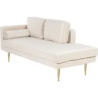 Beliani Chaiselongue Linksseitig Beige Samt mit Goldenen Metallbeinen Lehne Kissen Nackenrolle Modern Récamiere Liegesofa für Wohnzimmer