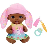 Mattel Zahnputzspaß Hasen-Baby Puppe - Rosa (30 cm) mit 3 Zubehörteilen und 2-in-1-Wendekleid, blaue Mütze