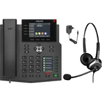 Gequdio IP Telefon GX5+ Set mit Netzteil & 2-Ohr Kabel-Headset - für Fritzbox, Telekom - Premium Freisprechen & 2x Farbdisplays - Anleitung (PDF) für FritzBox, Sipgate, Telekom, Speedport