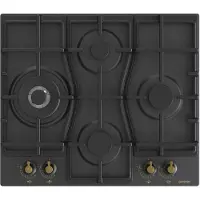 Gorenje GW6D42CLB, Schwarz, Integriert, 60 cm, Gaskochfeld, Gusseisen, 4 Zone(n)