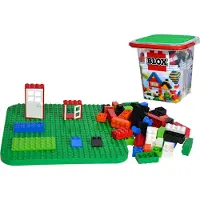 Simba Blox 500 Bausteine im Eimer, für Kinder ab 3 Jahren, Verschiedene Steine, Fenster & Türen, mit Grundplatte, vollkompatibel, farblich gemischt