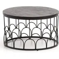 Wohnling Couchtisch 60x60x36 cm Mango Massivholz / Metall Schwarz Sofatisch Rund Wohnzimmertisch Industrial Kaffeetisch Wohnzimmer Massiv