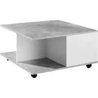 FineBuy Design Couchtisch Zementgrau / Weiß 70x70 cm Wohnzimmertisch mit 2 Schubladen Sofatisch mit Rollen Tisch mit 2 Fächern