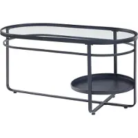 En.casa Couchtisch 'Kumla' oval Metallgestell mit Glasplatte 90 x 42,5 x 46 cm Schwarz