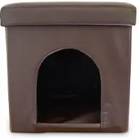 Relaxdays Hundebox Sitzhocker, HBT:38x38x38cm, Sitzcube, Tierhöhle für Hunde/Katzen, Kunstleder, Deckel abnehmbar, braun