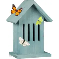 Relaxdays Schmetterlingshaus hängend, Insektenhotel für Garten, Balkon, Distelfalter, HxBxT: 25,5 x 18,5 x 12 cm, türkis