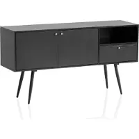 Wohnling Sideboard 140x75x40 cm Kommode Schwarz mit Eiche-Nachbildung Zeitlos Hoher Kommodenschrank Standschrank Wohnzimmer mit 2 Türen und Schublade
