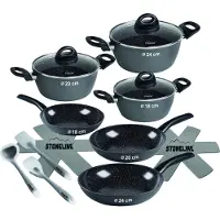 Stoneline Topf-Set Set, Bratentopf 22 cm, je 1 Kochtopf 18/20 cm, je 1 Bratpfanne 16/20/24 cm, 14 Stk. tlg. Aluminium