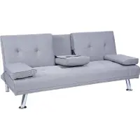 Mendler 3er-Sofa MCW-F60, Couch Schlafsofa Gästebett, Tassenhalter verstellbar 97x166cm Textil, hellgrau
