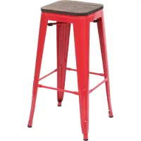 Mendler Barhocker MCW-A73 inkl. Holz-Sitzfläche, Barstuhl Tresenhocker, Metall Industriedesign stapelbar rot