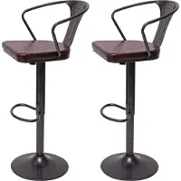 Mendler 2er-Set Barhocker MCW-H10b, höhenverstellbar mit Armlehne, Tresenhocker Barstuhl Industrial drehbar vintage schwarz-braun