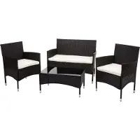 Mendler Poly-Rattan Garnitur MCW-F55, Balkon-/Garten-/Lounge-Set Sofa Sitzgruppe braun, Kissen creme