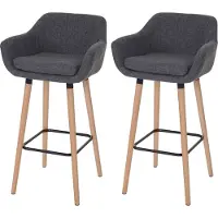 Mendler 2er-Set Barhocker Vaasa T381, Barstuhl Tresenhocker Textil, grau