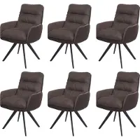 Mendler 6er-Set Esszimmerstuhl MCW-G66, Küchenstuhl Stuhl, drehbar Auto-Position Stoff MVG braun-dunkelbraun, mit Armlehne