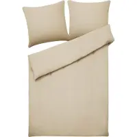 Beliani Bettwäsche Set Beige Streifen Baumwolle 3-teilig Komfortgröße für Einzelbett 155x220 cm 2 Kopfkissenbezüge und Deckenbezug Knopfverschluss