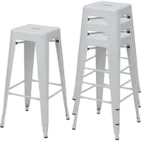 Mendler 4er-Set Barhocker MCW-A73, Barstuhl Tresenhocker, Metall Industriedesign stapelbar weiß