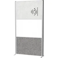 MAUL Stellwandsystem MAULconnecto, 1 x Akustikvlies hell, 1 x Akustikvlies dunkel, 1 x Whiteboard, Standfuß, auf Rollen, H 1800 x B 1000 mm, silber