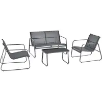 Casa.pro Gartenmöbelset ‘Anzi’ 4-tlg. Tisch, Bank und 2 Stühle Stahlgestell Grau