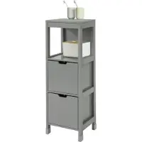 SoBuy Badezimmerschrank Kommode Schmaler Badezimmerregal mit 2 Körben Kompakter Badschrank für kleine Räume aus Holz Stilvolle Badmöbel Grau FRG127-SG