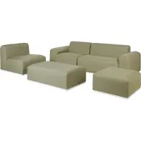 Beliani Lounge Set Olivgrün Olefin-Stoffbezug und Aluminium 5-teilig für 7 Personen mit 2 Ottomanen Outdoor Terrasse Garten Ausstattung Gartenset