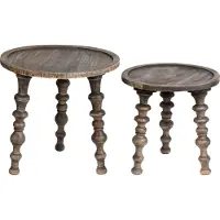 Beliani Beistelltisch 2er Set Dunkelbraun Mangoholz Rund mit Gedrechselten Beinen Modernes Design Sofatisch Salontisch