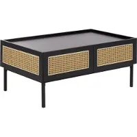 Beliani Couchtisch Schwarz Rattan MDF Wiener Geflecht mit Schubladen 100 x 60 x 42 cm Wohnzimmermöbel