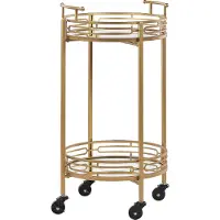 Beliani Servierwagen Gold und Schwarz Glas Spiegeleffekt rund mit 2 Griffen 4 Rollen Metallgestell Glamourös für Küche Terrasse Wohnzimmmer