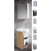 VCM 3-tlg Set | Waschplatz für Gäste WC | Gästebad Toilette | Waschtisch mit Spiegelschrank | Badmöbel Badezimmer Set – Lumia