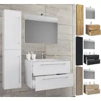 VCM 4-tlg. Waschplatz Waschtisch | Waschbecken Unterschrank Breite 60 cm | Badmöbel Set mit Schubladen Drehtüren Spiegel | Badinos