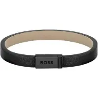 HUGO BOSS Jace 1580337 modernes schwarzes Lederarmband - Länge: 17,5 cm