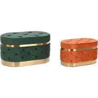 Sublime Market Connect Set aus 2 grünen, orangefarbenen und goldenen MDF-Bänken - 80 x 47 x 43 cm (DKD Home Decor)