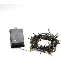 Konstsmide - LED Lichterkette, mit an/aus Schalter, Lichtsensor, 6h und 9h Timer, 80 warm weiße Dioden, batteriebetrieben, Außen (IP44), schwarzes Kabel schwarze Box, 2 x D 1.5V (exkl.); 3728-100