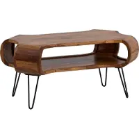 Wohnling Couchtisch 100x60x47 cm Sheesham Massivholz Metall Sofatisch Wohnzimmertisch Rechteckig mit Stauraum Kaffeetisch Massiv Großer Tisch
