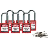 Brady kompaktes Sicherheitsschloss Nylon, Rot, 38mm Bügelhöhe, 4,7mm Aluminium-Schliessbügel (Keyed