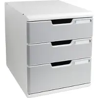 Exacompta MODULO A4 Schubladenbox Steingrau, 3 Schubladen geschlossen A4/A4+, staubgeschützt, leise, Sicherheitsstopp