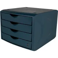 Helit Schubladenbox The Green Chameleon, 4 Schübe mit Auszugssperre, Format A4, stapelbar, blau