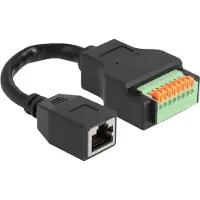 DeLOCK RJ45 Kabel Cat.5e Buchse zu Terminalblock Adapter mit Drucktaster 15 cm, 0,15 m, Cat5e, S/UTP (STP), RJ-45, 8-pin terminal block, Schwarz
