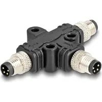DeLOCK M8 T-Splitter A-kodiert 4 Pin 1 x Stecker zu 2 x Stecker Parallelschaltung, Kabelsplitter, Schwarz, Polyvinylchlorid (PVC), Männlich/Männlich, M8, 37 mm