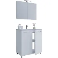 VCM 3-tlg. Set | 1 Waschtisch mit Drehtüren, 1 Spiegelschrank, 1 Waschbecken | Keramik Waschbecken | Unterschrank 80 cm | Waschplatz | Badmöbel Set – Badinos